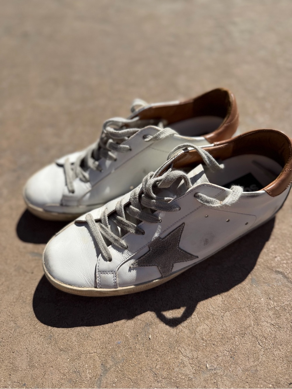 Golden Goose White Leather Kids Sneakers with Silver Star and Brown Heel